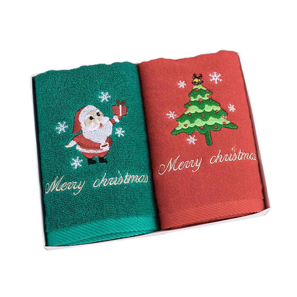 Set of 2 Pack Christmas Embroidered Cotton Towels with Christmas Box