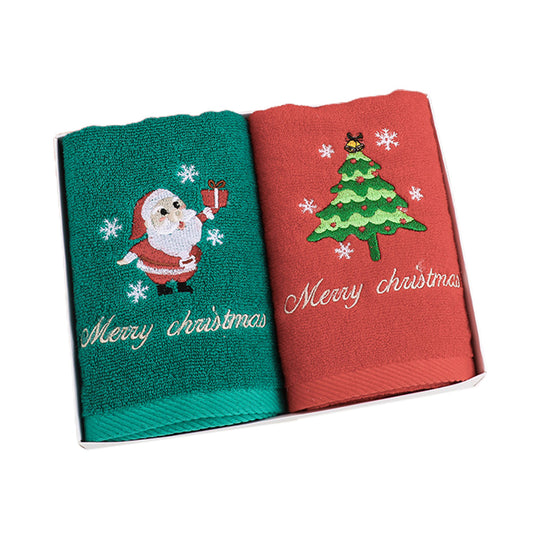 Set of 2 Pack Christmas Embroidered Cotton Towels with Christmas Box
