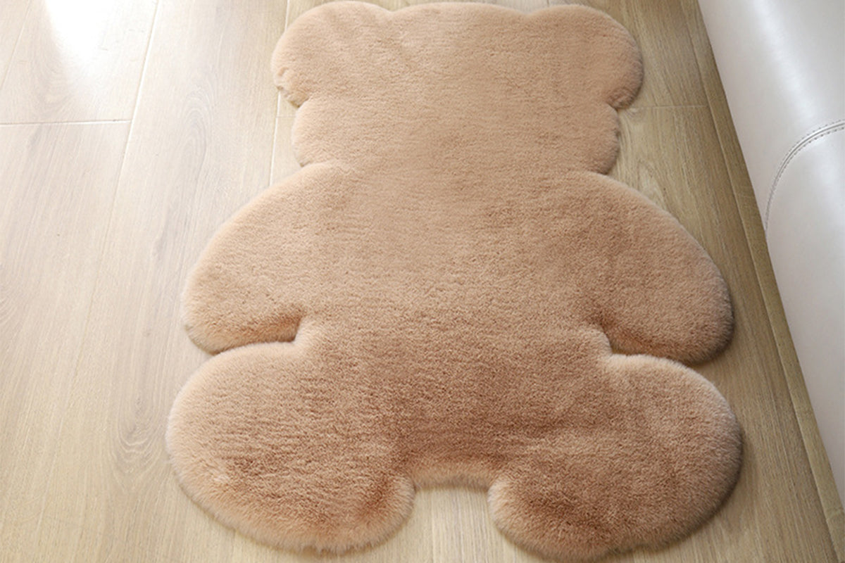 Bear Shaped Carpet Modern Luxury Plush Rugs for Living Room Home Decor-khaki