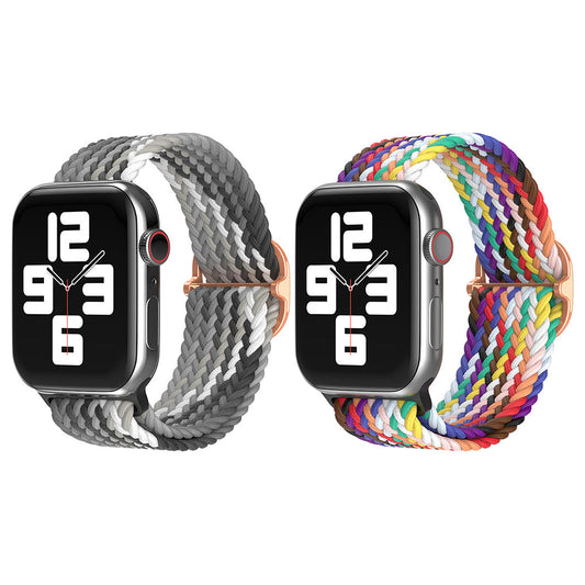 2Pcs Nylon Braided Strap for Apple Watch 38mm 40mm Grey and Colorful