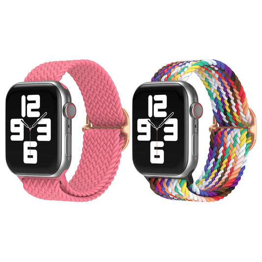 2Pcs Nylon Braided Strap for Apple Watch 42mm 44mm Pink and Colorful