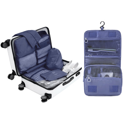 8Pcs Packing Cubes Travel Pouches Luggage Organizer Clothes Suitcase Storage Bag -Navy