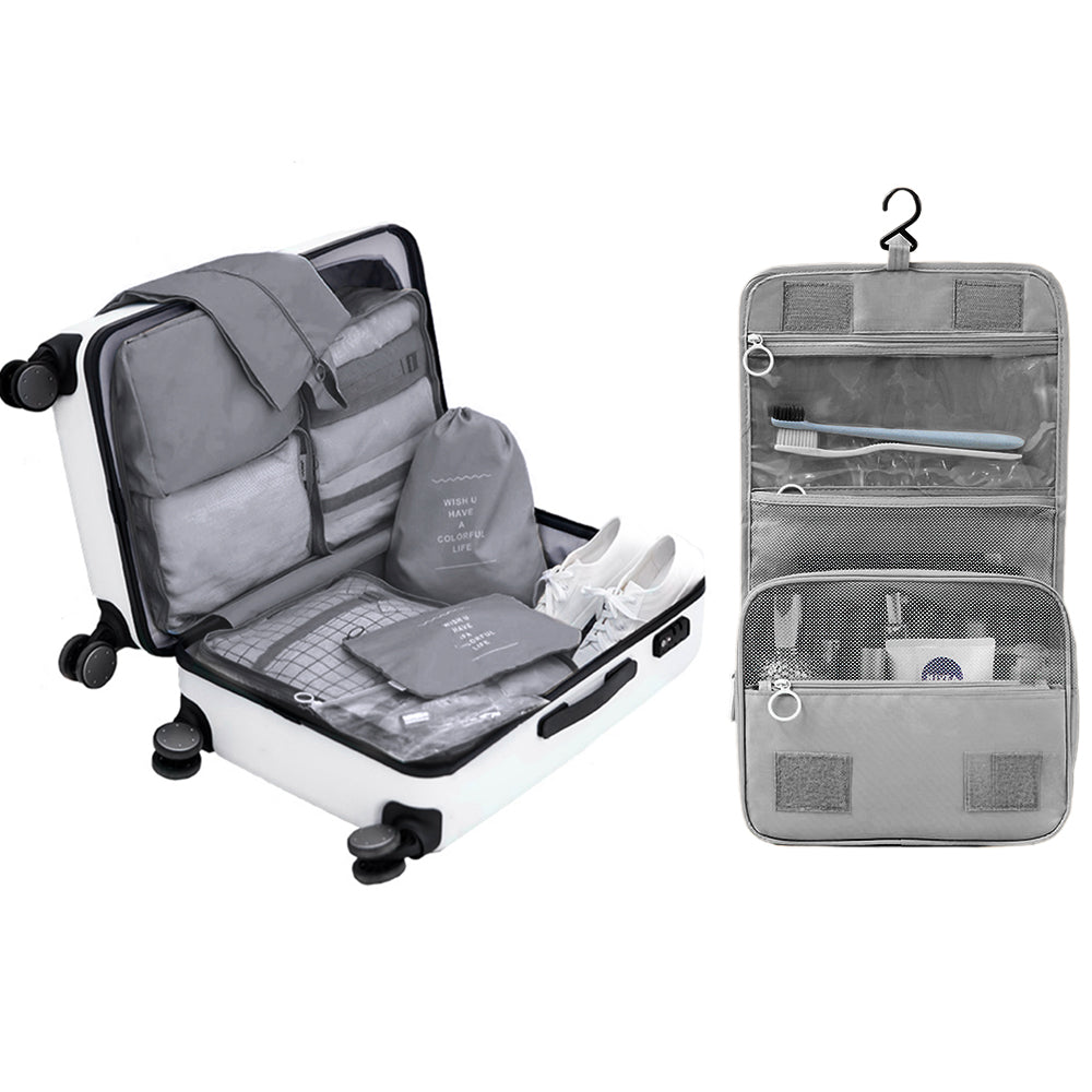 8Pcs Packing Cubes Travel Pouches Luggage Organizer Clothes Suitcase Storage Bag -Gray