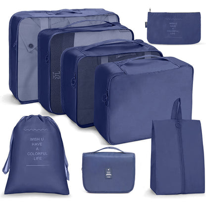 8Pcs Packing Cubes Travel Pouches Luggage Organizer Clothes Suitcase Storage Bag -Navy