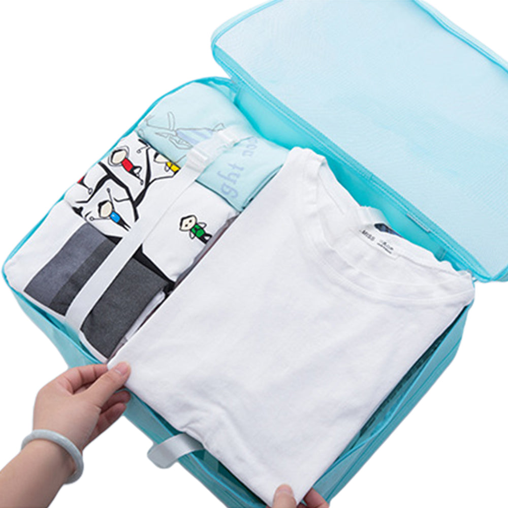 8Pcs Packing Cubes Travel Pouches Luggage Organizer Clothes Suitcase Storage Bag -Dark blue