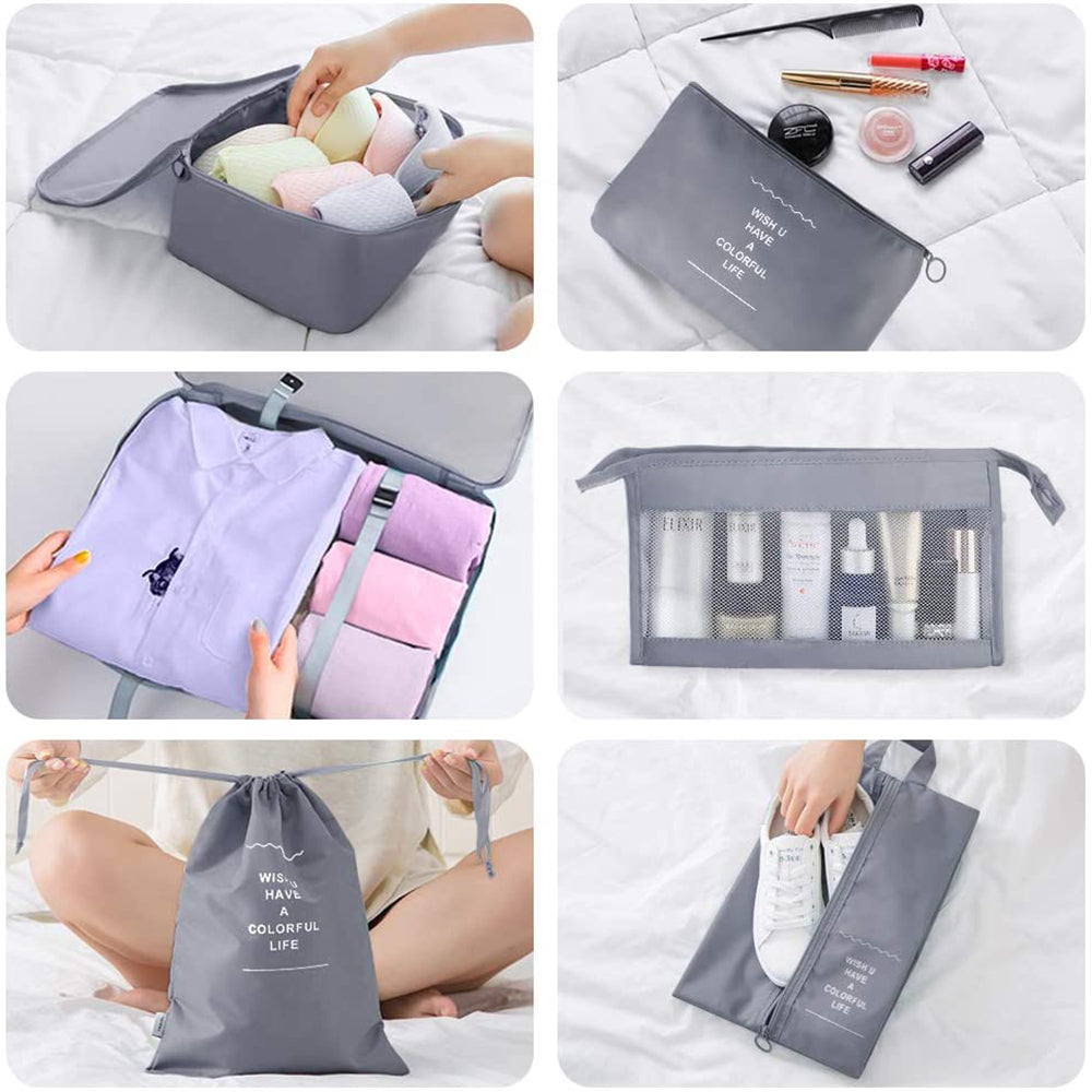 10Pcs Packing Cubes Travel Pouches Luggage Organizer Clothes Suitcase Storage Bag -Gray