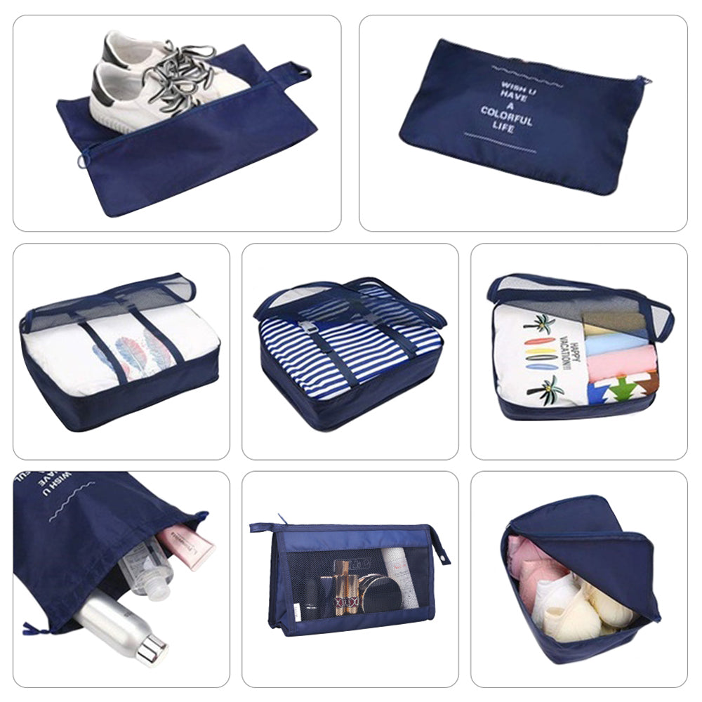 10Pcs Packing Cubes Travel Pouches Luggage Organizer Clothes Suitcase Storage Bag -Navy