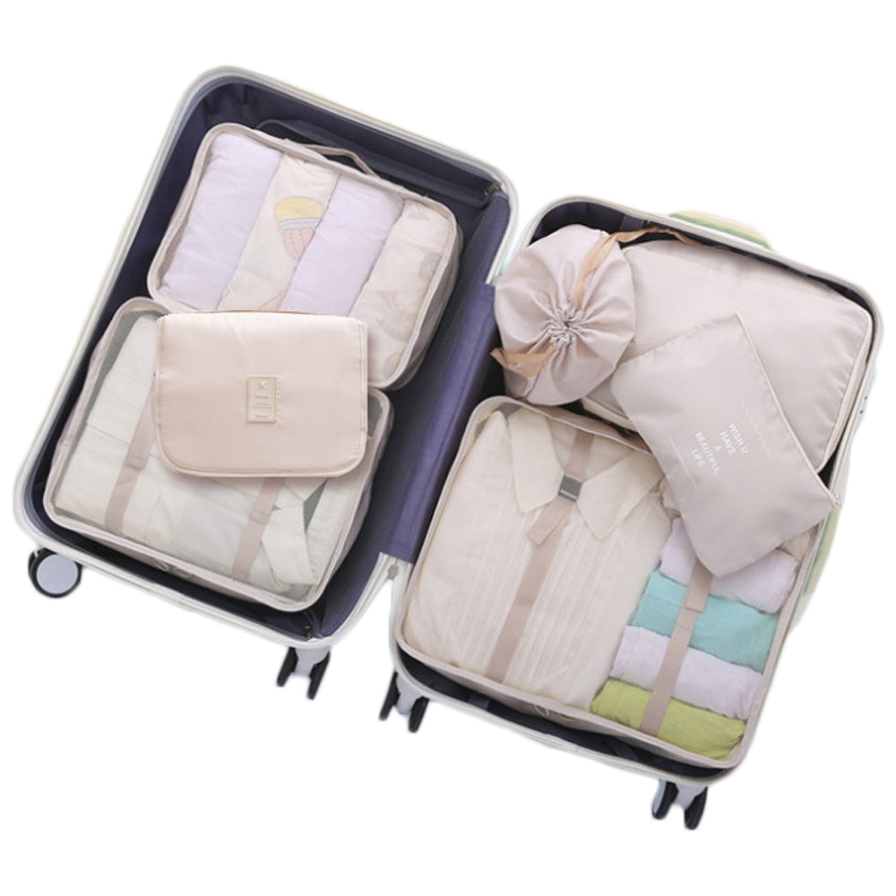 10Pcs Packing Cubes Travel Pouches Luggage Organizer Clothes Suitcase Storage Bag -Beige