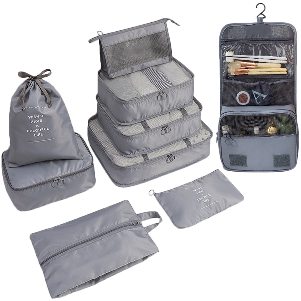 10Pcs Packing Cubes Travel Pouches Luggage Organizer Clothes Suitcase Storage Bag -Gray