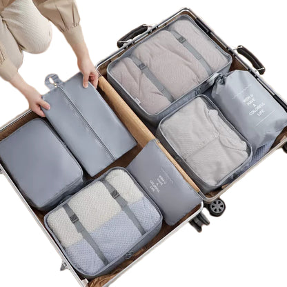 10Pcs Packing Cubes Travel Pouches Luggage Organizer Clothes Suitcase Storage Bag -Gray