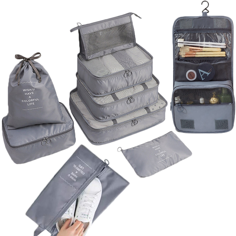 10Pcs Packing Cubes Travel Pouches Luggage Organizer Clothes Suitcase Storage Bag -Gray