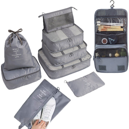 10Pcs Packing Cubes Travel Pouches Luggage Organizer Clothes Suitcase Storage Bag -Gray