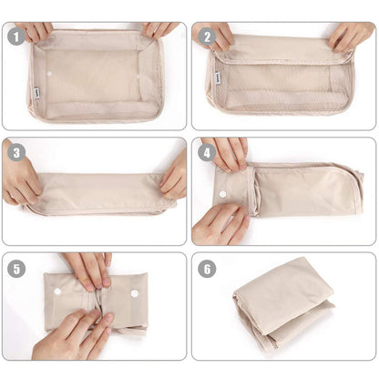 10Pcs Packing Cubes Travel Pouches Luggage Organizer Clothes Suitcase Storage Bag -Beige