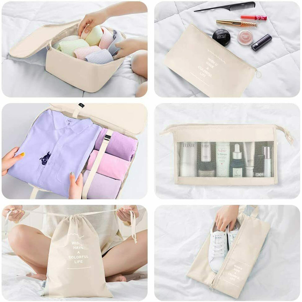 10Pcs Packing Cubes Travel Pouches Luggage Organizer Clothes Suitcase Storage Bag -Beige