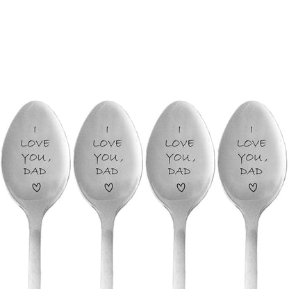 4-Piece Set I LOVE You DAD Engraved Spoons Stainless Steel Long Handle Spoons