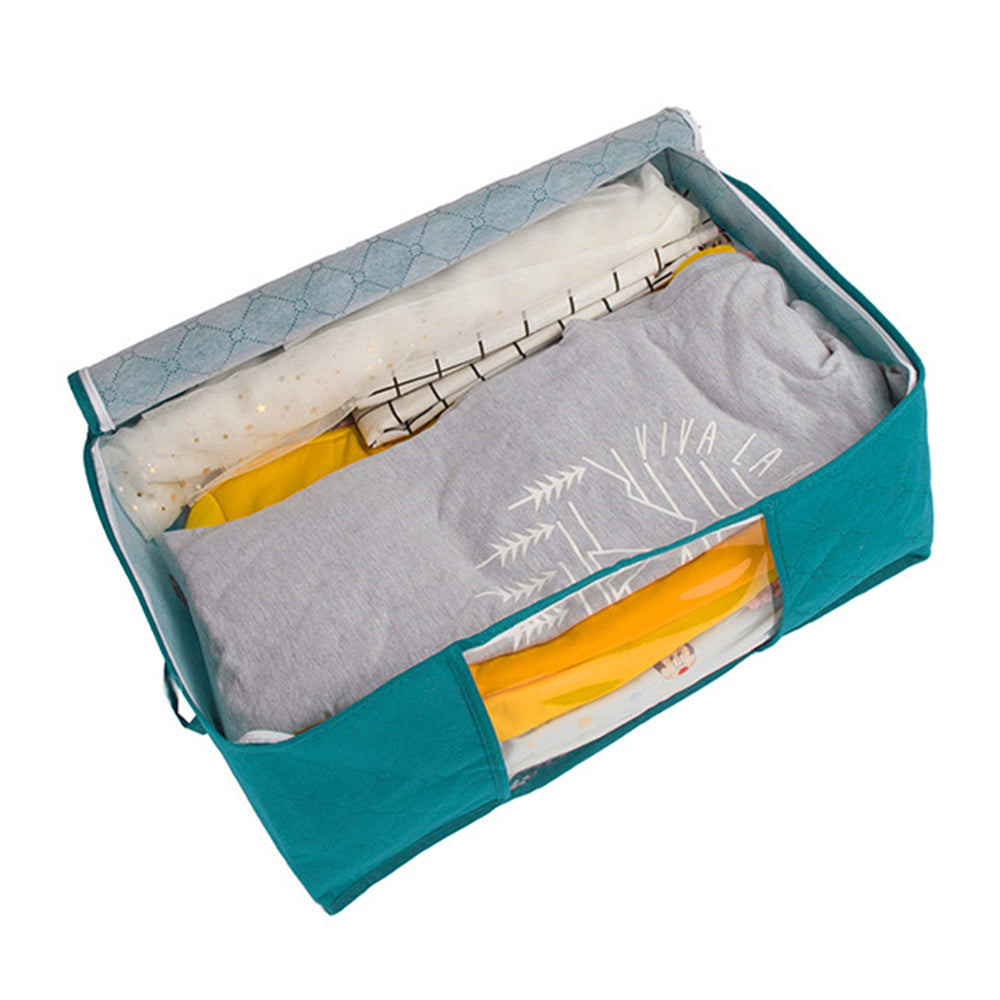 3Pcs Foldable Clothing Storage Bags Wardrobe Organiser with Clear Window Dark Cyan