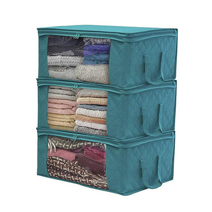 3 Piece Clothes Quilt Blanket Storage Bag - Blue