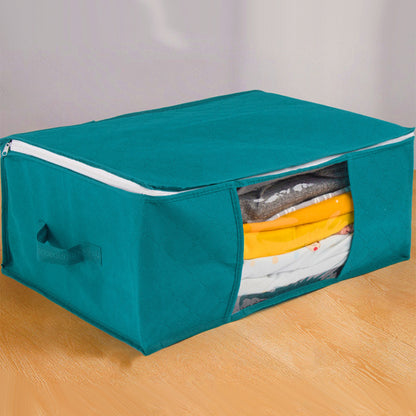 3Pcs Foldable Clothing Storage Bags Wardrobe Organiser with Clear Window Dark Cyan