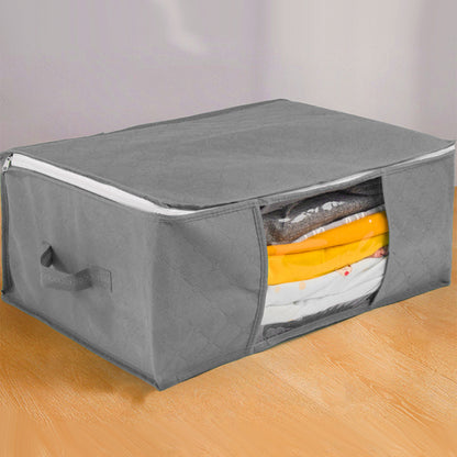 3Pcs Foldable Clothing Storage Bags Wardrobe Organiser with Clear Window Gray