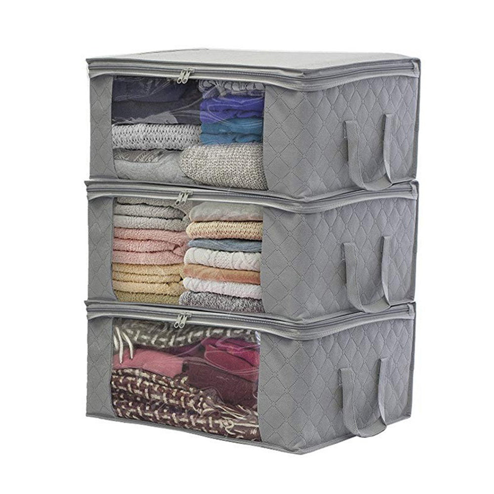 3 Piece Clothes Quilt Blanket Storage Bag - Grey