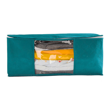 3Pcs Foldable Clothing Storage Bags Wardrobe Organiser with Clear Window Dark Cyan