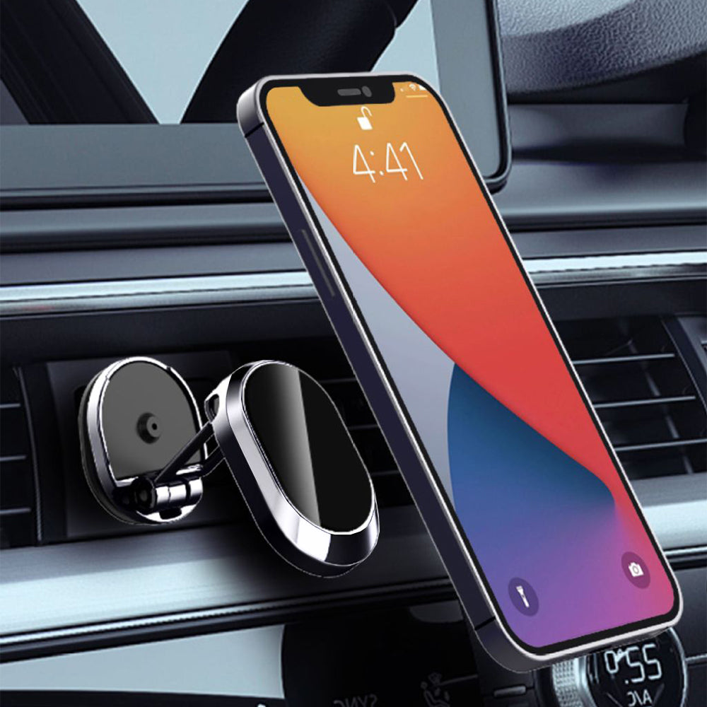Magnetic Car Phone Holder 360 Rotating Folding Cell Phone Mount Stick for Universal Phones Car Mount -Silver