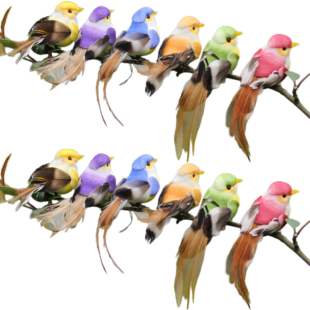 12-Piece Set Artificial Birds Fake Animal Simulation Feather Birds Home Garden Ornament Decoration