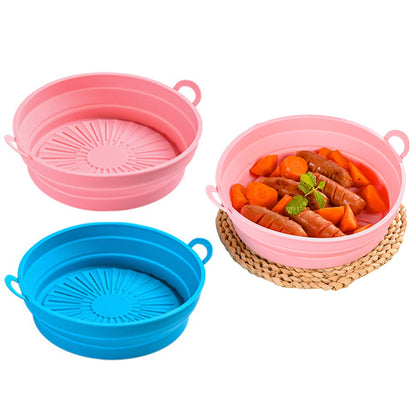 2 Pcs Set Foldable Air Fryer Silicone Pot Oven Baking Tray Pan Air Fryer Liner 8.5 Inches Pink and Blue