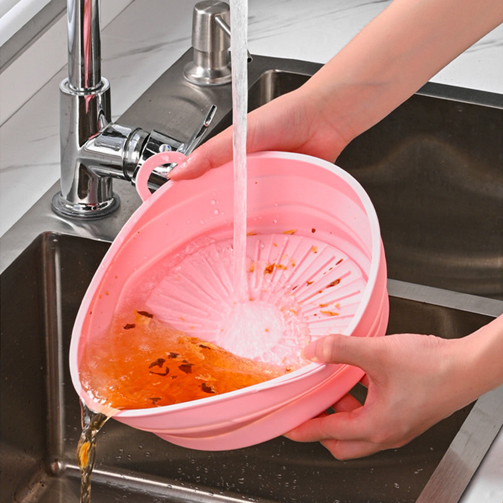 2 Pcs Set Foldable Air Fryer Silicone Pot Oven Baking Tray Pan Air Fryer Liner 8.5 Inches Pink and Blue