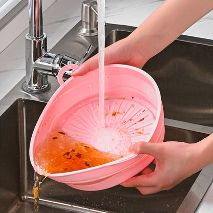 2 Pcs Set Foldable Air Fryer Silicone Pot Oven Baking Tray Pan Air Fryer Liner 8.5 Inches Pink and Blue