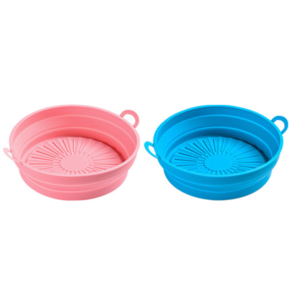2 Pcs Set Foldable Air Fryer Silicone Pot Oven Baking Tray Pan Air Fryer Liner 8.5 Inches Pink and Blue