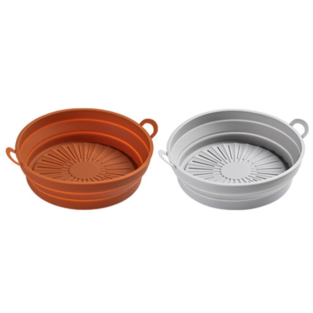 2 Pcs Set Foldable Air Fryer Silicone Pot Oven Baking Tray Pan Air Fryer Liner 8.5 Inches Grey and Coffee