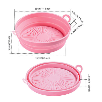 2 Pcs Set Foldable Air Fryer Silicone Pot Oven Baking Tray Pan Air Fryer Liner 8.5 Inches Pink and Blue