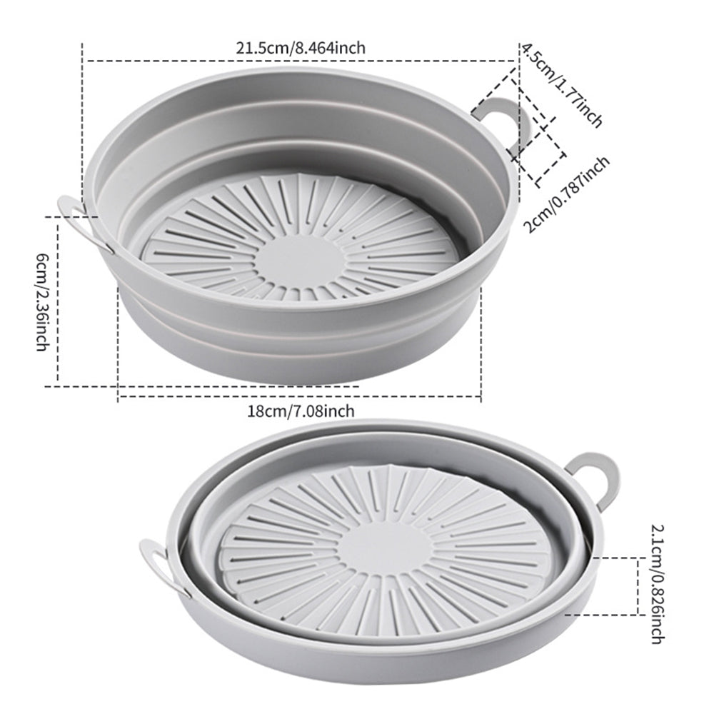 2 Pcs Set Foldable Air Fryer Silicone Pot Oven Baking Tray Pan Air Fryer Liner 8.5 Inches Grey and Coffee
