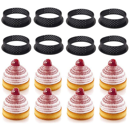 8Pcs DIY Round Perforated Cake Mold Cutter Mousse Circle Ring Tart Mold