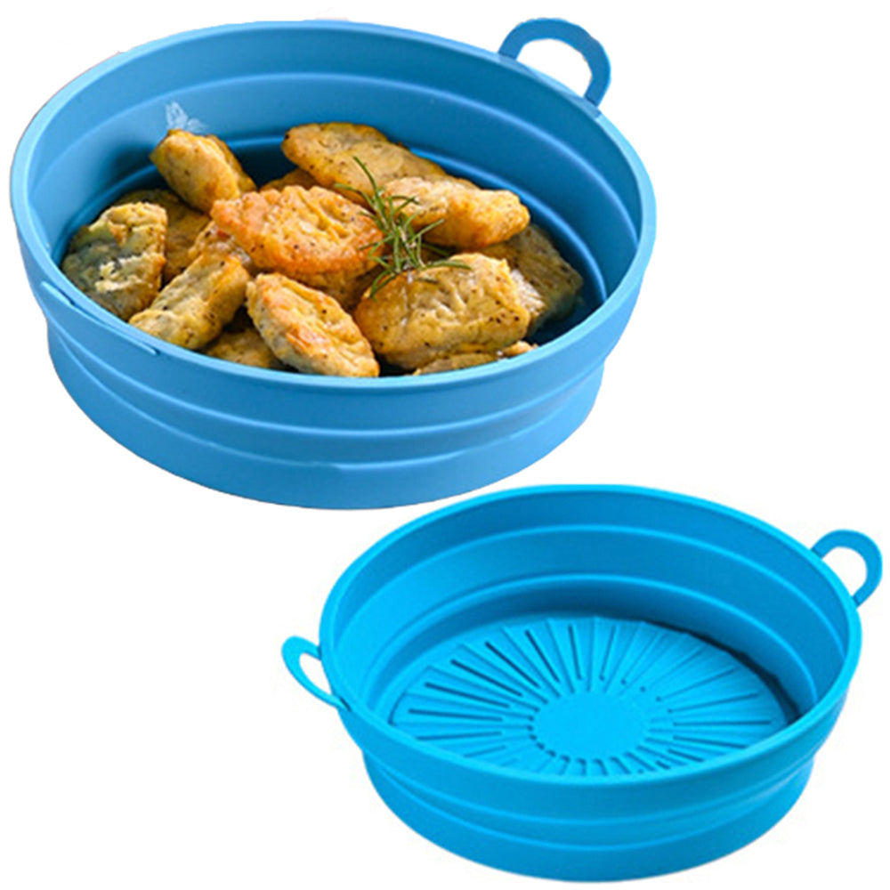 2Pcs Foldable Air Fryer Silicone Pot Air Fryer Liner Blue