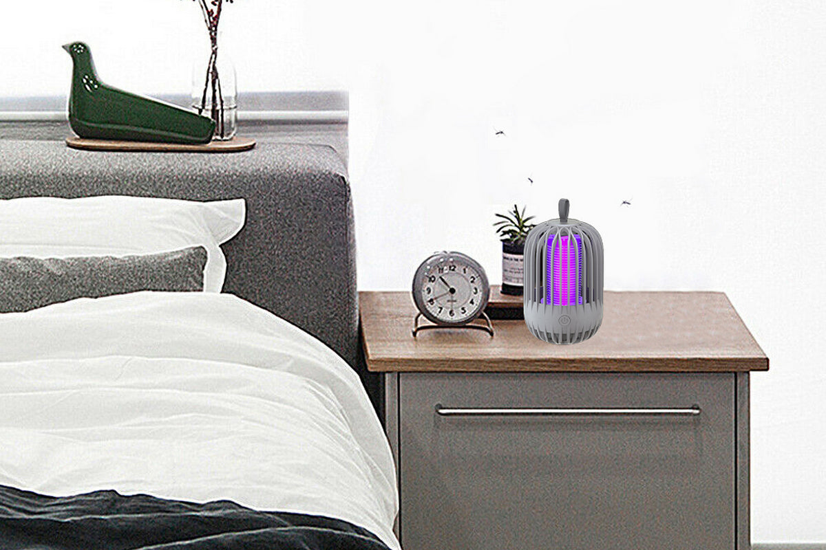 Solar Bug Zapper for Outdoor Indoor USB Rechargeable Mosquito Killer Lamp with UV Light-Gray