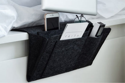 Bed Organizer Felt Hanging Storage Bag With Tissue Box Water Bottle Pocket-Black