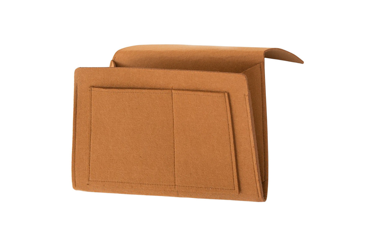 Bed Organizer Felt Hanging Storage Bag With Tissue Box Water Bottle Pocket-Khaki