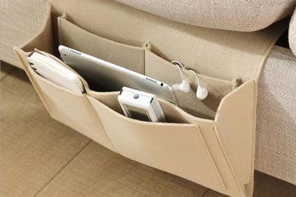 Bed Organizer Felt Hanging Storage Bag With Tissue Box Water Bottle Pocket-Beige