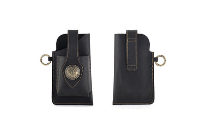 Multifunctional Storage Bag Cell Phone Stand Holder Leather Waist Belt Fashion Belt Bag-Black