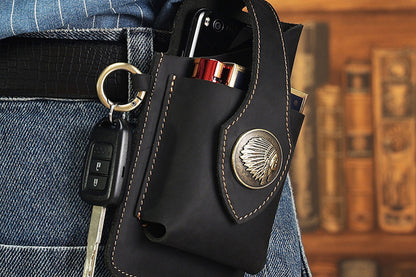 Multifunctional Storage Bag Cell Phone Stand Holder Leather Waist Belt Fashion Belt Bag-Black