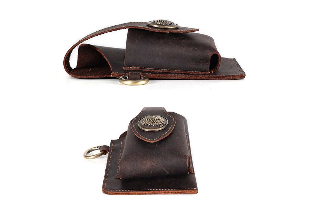 Multifunctional Storage Bag Cell Phone Stand Holder Leather Waist Belt Fashion Belt Bag-Coffee