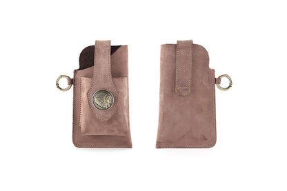 Multifunctional Storage Bag Cell Phone Stand Holder Leather Waist Belt Fashion Belt Bag-Khaki