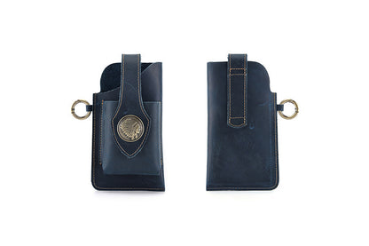 Multifunctional Storage Bag Cell Phone Stand Holder Leather Waist Belt Fashion Belt Bag-Blue