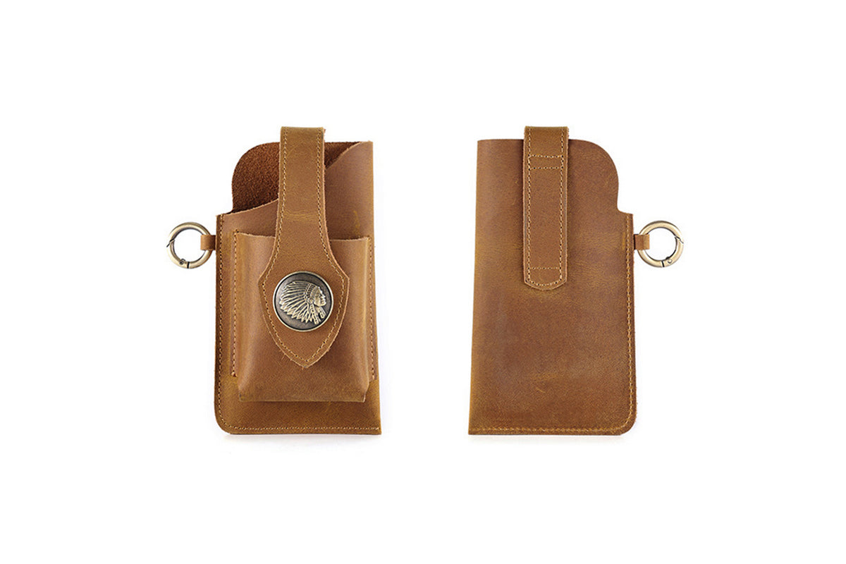 Multifunctional Storage Bag Cell Phone Stand Holder Leather Waist Belt Fashion Belt Bag-Brown