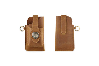 Multifunctional Storage Bag Cell Phone Stand Holder Leather Waist Belt Fashion Belt Bag-Brown