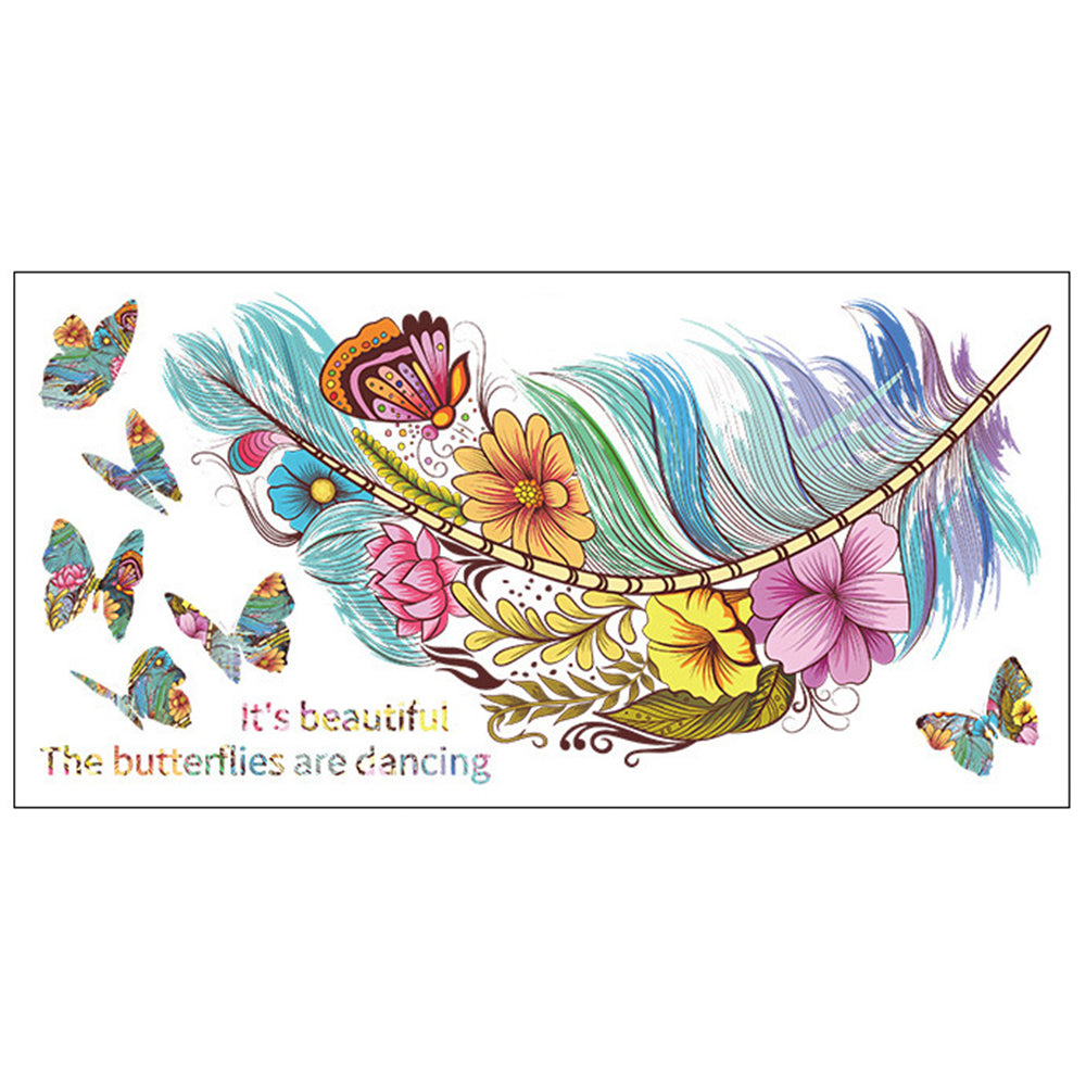 2pcs Removable Wall Decal Stickers Colourful Floral Feathers Butterfly Wall Decor