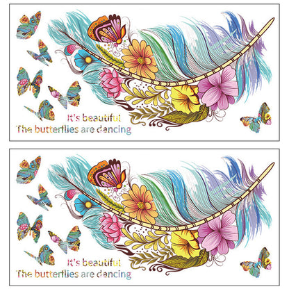 2pcs Removable Wall Decal Stickers Colourful Floral Feathers Butterfly Wall Decor