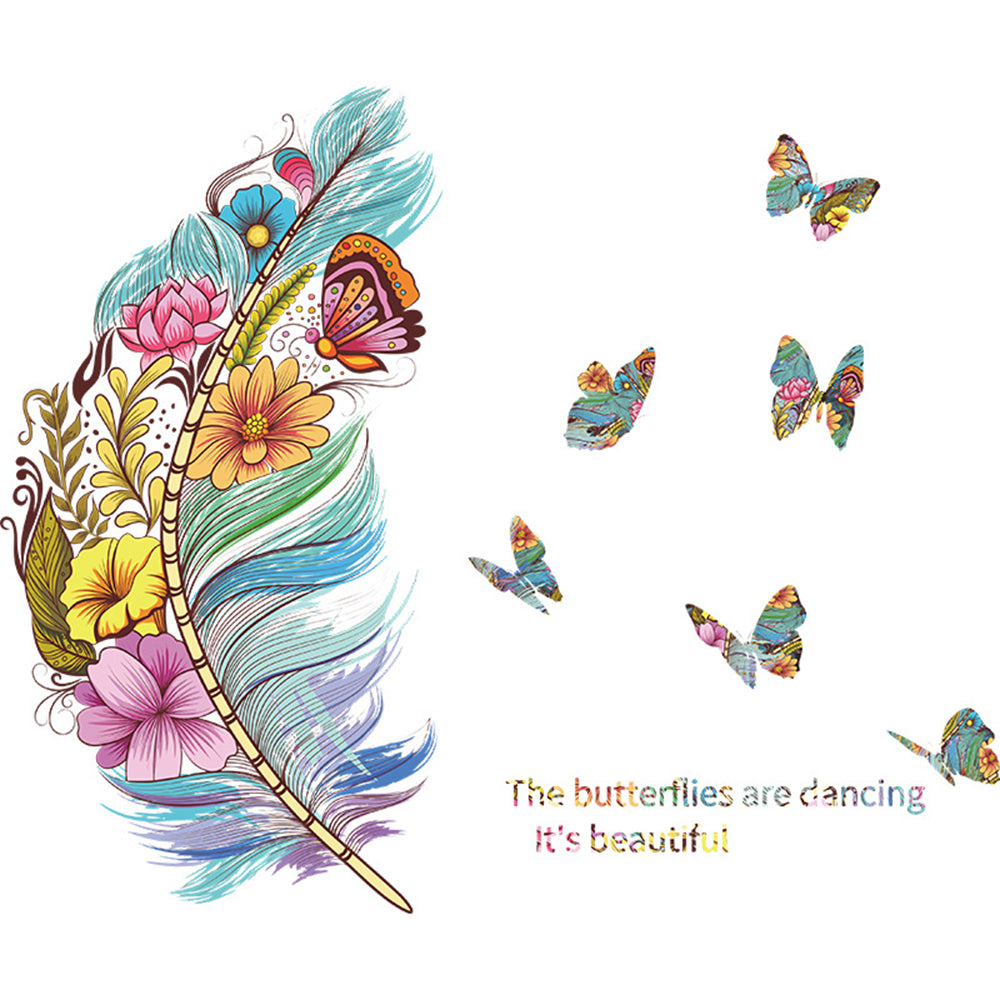 2pcs Removable Wall Decal Stickers Colourful Floral Feathers Butterfly Wall Decor